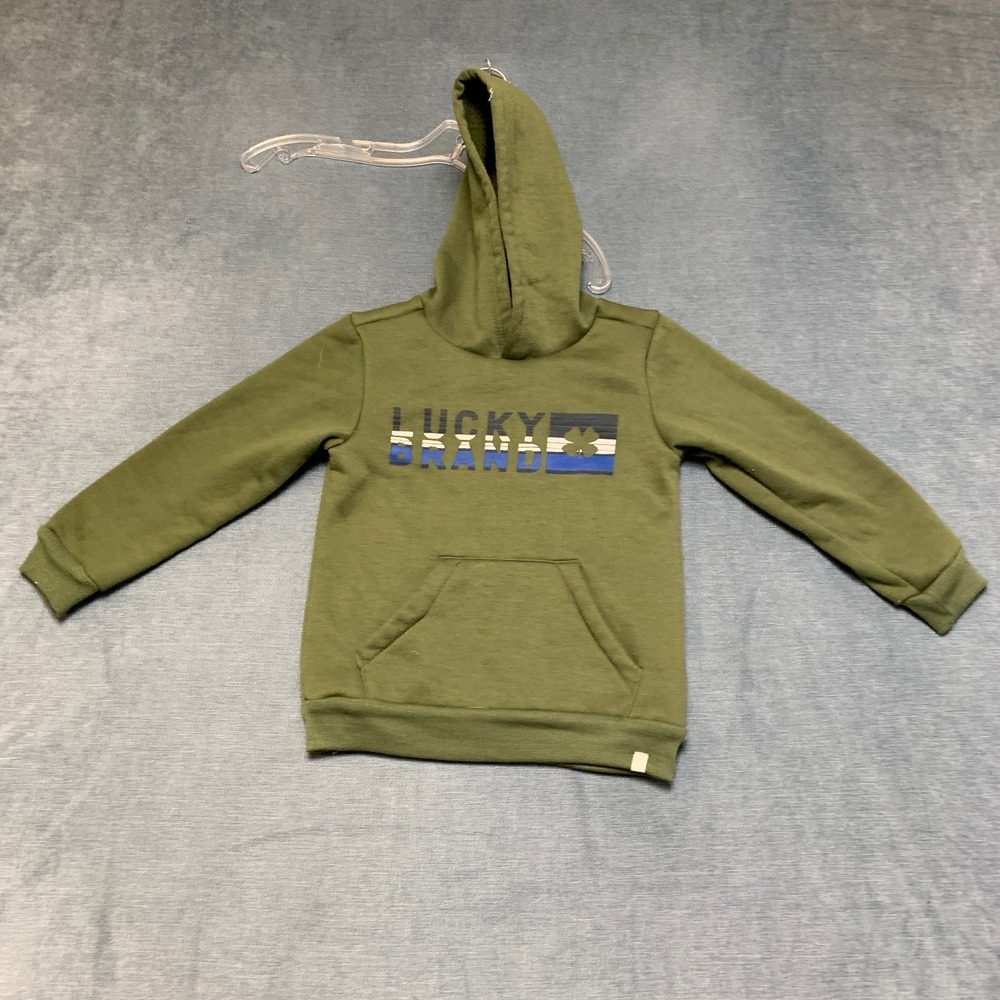 Lucky Brand Hoodie Boys 6 Olive Green Fleece Lined Kangaroo Pockets Winter Warm